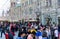 Crowd Football fans on Nikolskaya street in center Moscow