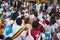 Crowd of happy Ethiopian people celebrating Timkat religious Orthodox festival in Addis Ababa, Ethiopia.