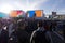 Crowd moving between buildings from and to Hey Google assistance center at CES