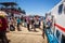 Crowd of people on Auki Wharf in Malaita Province of the Solomon Islands.