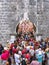 Crowd of people cannot pass through gates to old town. Tourists crowding at entrance to old town in Dubrovnik, Croatia