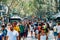 Crowd Of People In Central Barcelona City On La Rambla Street