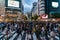 Crowd of people on famous Shibuya crossing in Tokyo at night