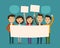 Crowd of people protesting. Protest, outcry, deprecation concept. Cartoon vector illustration