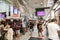 Crowd of people in Singapore subway waiting for the train.