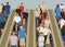 A crowd of people in the subway on the escalator. Urban life illustration