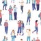 Crowd of People Using Smartphones Seamless Pattern