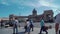 Crowd people walk in front Kazan cathedral in Saint Petersburg. Summer. Tourists