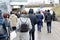 A crowd of people walks to the entrance to the metro Tsaritsino, Russia, Moscow, March 2020