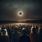 Crowd Of People Watching The Solar Eclipse