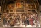 Crowd and priests on fresco inside 14th century Duomo di Siena