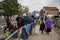 Crowd of refugees waiting to register and enter Serbia at the border with Macedonia on Balkans Route, during Refugee Crisis