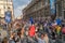 Crowd in Rue de Rivoli in Paris going to the Champs Elysees atfer the 2018 World Cup Final Game