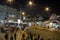 Crowd rushing into a bus waiting on the bus stop of Zeleni venac terminal, one of the main hub of Belgrade GSP