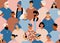 Crowd seamless pattern with multinational people. Diverse Unique Self. Cartoon vector. Print for book, banner.