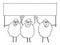 Crowd of Sheep Holding Empty Sign, Vector Cartoon Illustration