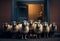 A crowd of sheep look out the open door. Job interview queue. AI generated