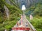 Crowd of tourist Climbing Heaven gate cave stairs on tianmen mountain national park at Zhangjiajie city china.