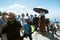 Crowd of tourist on a mountain peak in Huashan, China