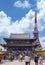 Crowd of tourists at Japanese zojoji temple with Tokyo Tower in background.