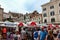 Crowd of tourists in old town in Dubrovnik in Croatia