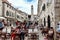 Crowd of tourists in old town in Dubrovnik in Croatia