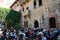 The crowd of tourists under the balcony of Juliet`s house. Verona, Italy