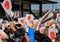 The crowd under the balcony in the square in front of the imperial palace on the first day of the New Year in Tokyo.