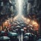 Crowd under umbrellas in the rain.