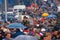 Crowd On Village Fair On Rainy Day