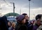 The crowd waiting to cross the street in front of Eminonu tram stop.