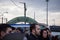 The crowd waiting to cross the street in front of Eminonu tram stop.