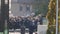 Crowd walking near Emmanuel Macron French President during official visit in Strasbourg, France