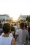 Crowd Waving Rainbow Flags At Pride Parade. People Attending a Gay pride. March with gays and lesbians in the street of Sofia,