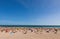 Crowded Atlantic summer beach in Portugal