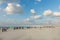 Crowded beach of Jumeirah Marina on sunny day, Dubai.