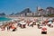 Crowded Copacabana beach on hot summer day, Rio de Janeiro, Brazil