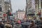 Crowded coventry street snowy cold march day view direction piccadily circus london