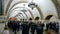 Crowded Golden Gate Zoloti Vorota subway station in Kiev, Ukraine,