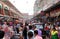 Crowded pedestrian shopping area near New Market in Kolkata