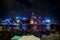 Crowded people waiting National Day Fireworks Display in rain at waterfront of Victoria Harbour of Hong Kong