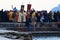 Crowded pier at Epiphany Holiday celebration Varna beach Bulgaria