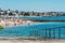 Crowded sandy beach in Cascais near Lisbon, Portugal during the summer