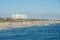 Crowded Santa Monica beach with tourist and families enjoying the summer