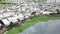 Crowded slum houses on the lakeside