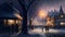 crowded small town streets at Christmas night, neural network generated art