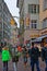 Crowded street of Lucerne with the house where Wolfgang von Goethe