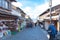 Crowded tourist on shopping street Matsubara-dori. Full of shops and restaurants near Kiyomizu-dera temple in Kyoto