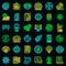 Crowdfunding platform icons set vector neon