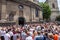 Crowds outside church, Lviv, Ukraine
